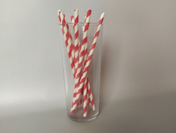 Трубочки для напоїв паперові (d=6mm, l=197mm, червоно-білі полоски) (200 шт.) 