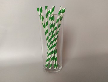 Трубочки для напоїв паперові (d=6mm, l=197mm, зелено-білі полоски) (200 шт.) 