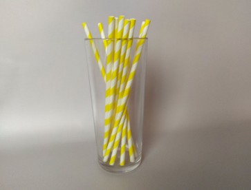 Трубочки для напоїв паперові (d=6mm, l=197mm, жовто-білі полоски) (200 шт.) 