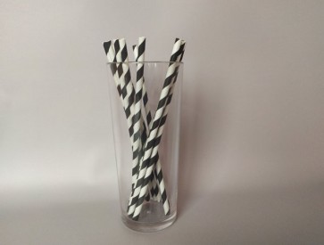 Трубочки для напоїв паперові (d=6mm, l=197mm, чорно-білі полоски) (200 шт.) 