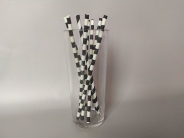 Трубочки для напоїв паперові (d=6mm, l=197mm, чорно-білі горизонтальні полоски) (200 шт.) 